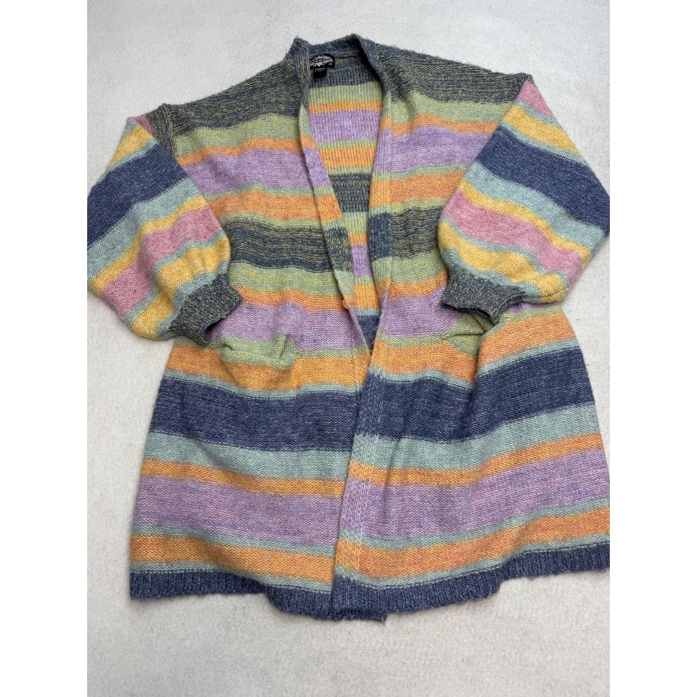 Oliver O Cardigan Sweater Women's Medium Multicolor Stripe Open Front Mohair